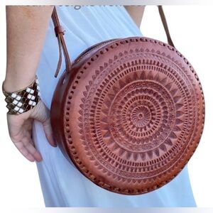 Leather tooled Embroidered Crossbody Bag